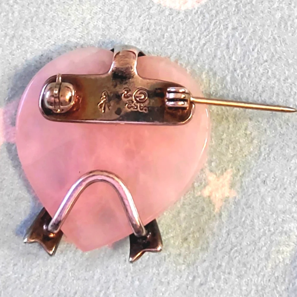 Vintage Sterling Silver Rose Quartz Breast Cancer Pin - Picture 2 of 4